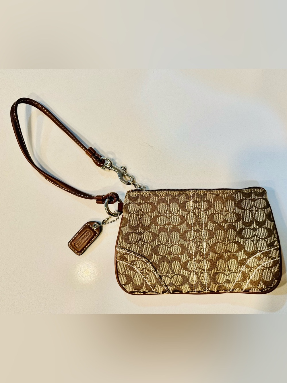 Coach Brown and Tan Wristlet bag with box_NWT